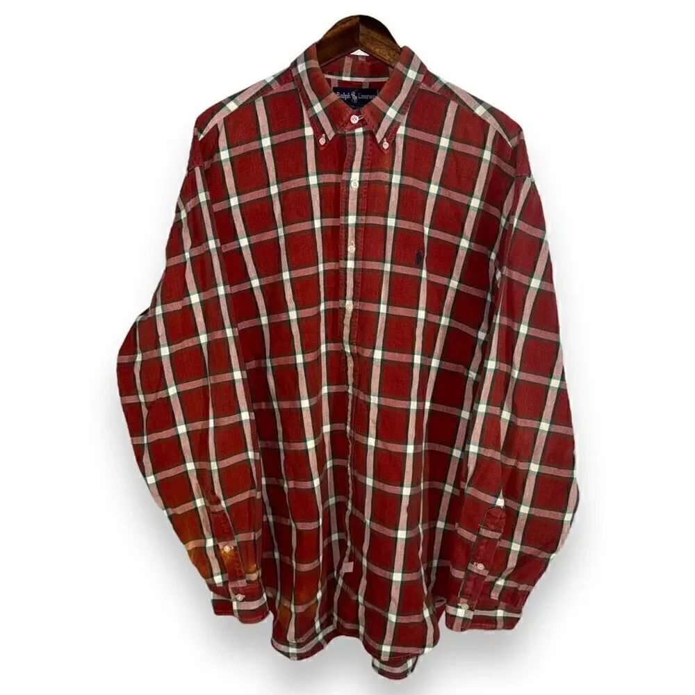 80s Red Polo Ralph Lauren Oxford Button Down Shirt XL